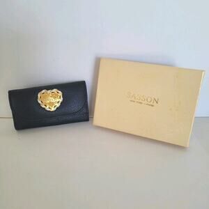 Sasson Vintage Key Holder‎ Hooks Case Navy Blue Gold Heart Quality Charm Leather